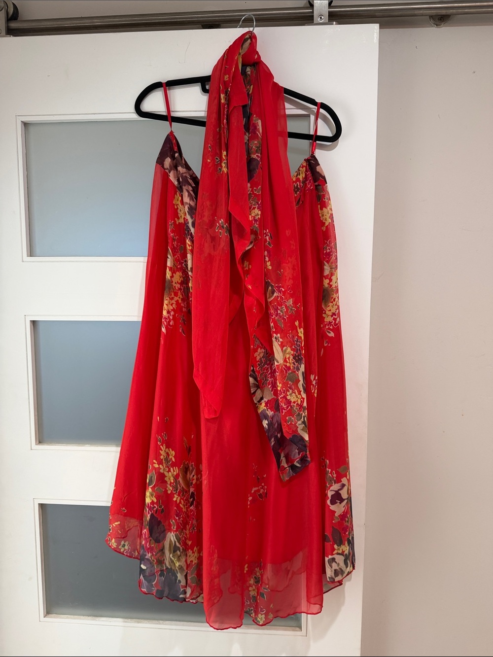 Red Floral Circle Skirt with Scarf Accent